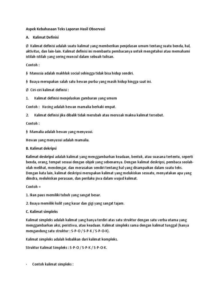 Aspek Kebahasaan Teks Laporan Hasil Observasi | PDF