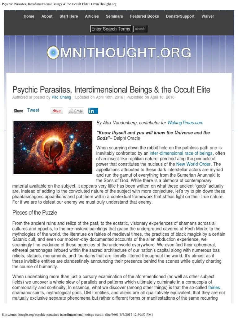 Psychic Parasites, Interdimensional Beings & The Occult