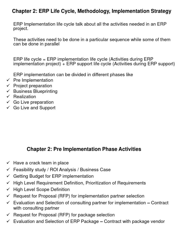 Section 2 Chapter 2 ERP Implementation Life Cycle, Methodology