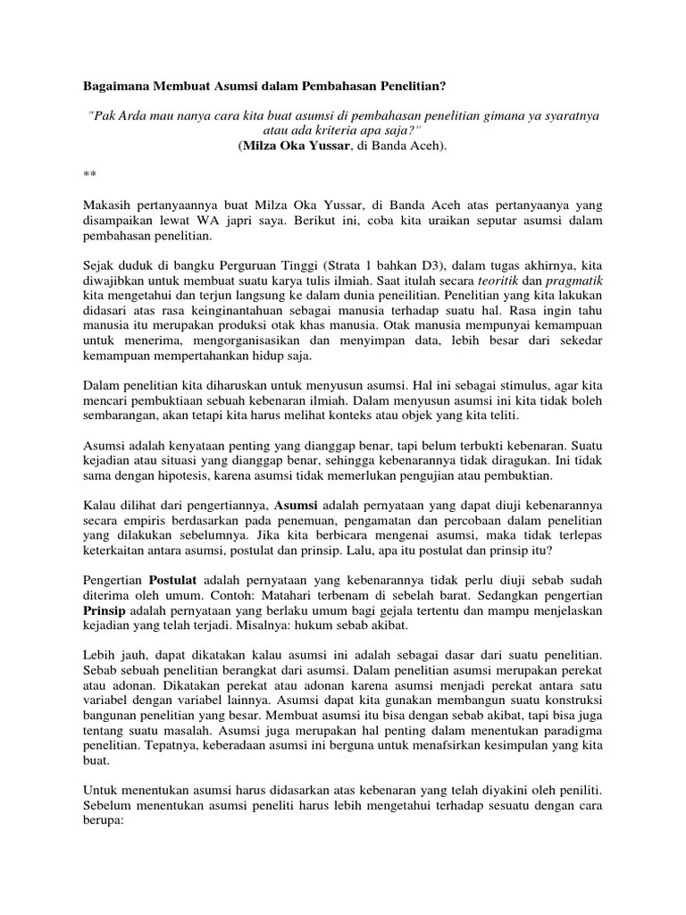 Bagaimana Membuat Asumsi Dalam Pembahasan Penelitian | PDF