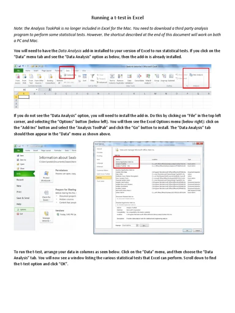 Running a Ttest in Excel Microsoft Excel P Value