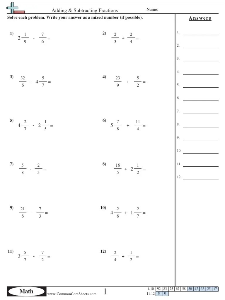 fractions add and subtract Fraction (Mathematics) Notation
