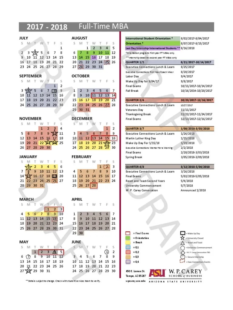 FullTime MBA Academic Calendar 201718 PDF Master Of Business