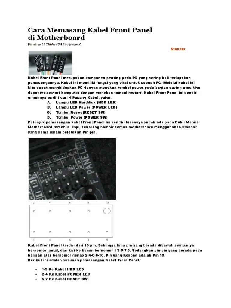 Cara Memasang Kabel Front Panel Di | PDF
