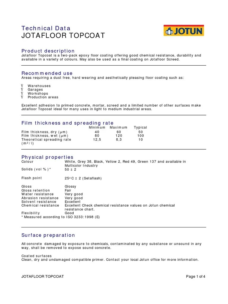 Jotafloor Topcoat Technical Data Sheet PDF Paint Concrete
