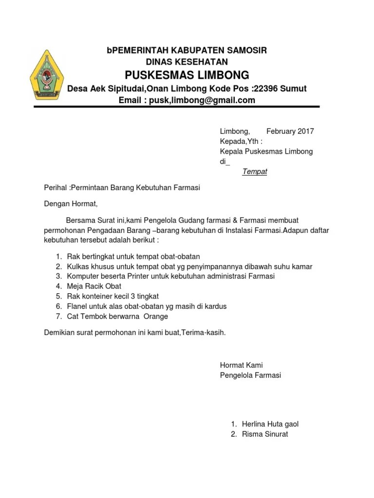 Surat Permohonan Barang Farmasi | PDF