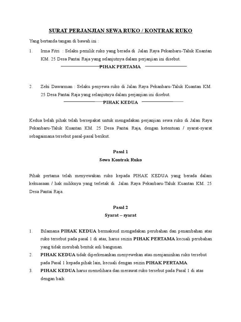 Surat Perjanjian Sewa Ruko