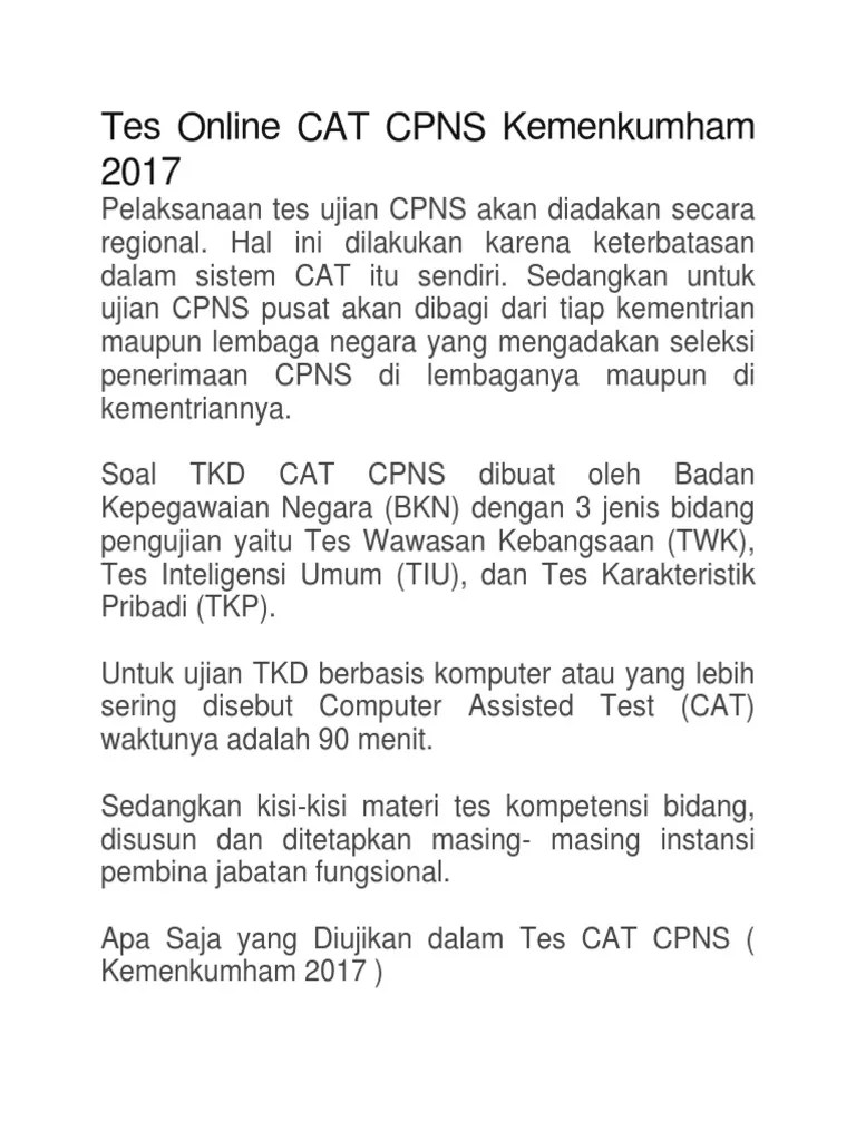 Soal Cpns Kemenkumham Kunci Ujian