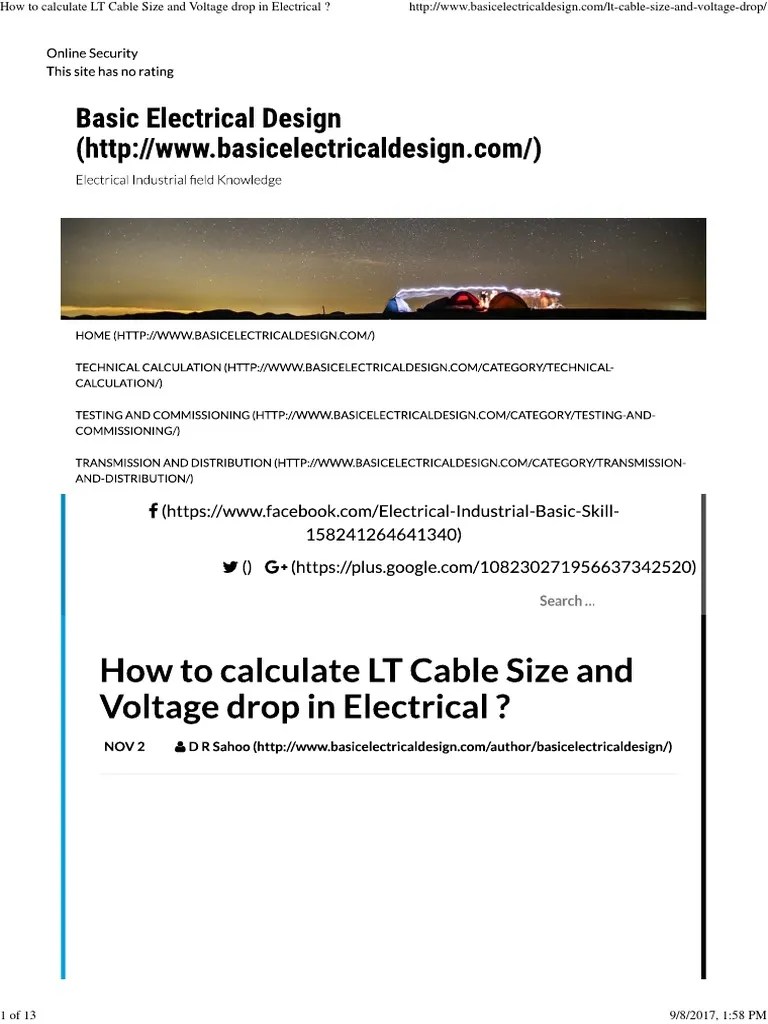 How To Calculate LT Cable Size and Voltage Drop in Electrical PDF