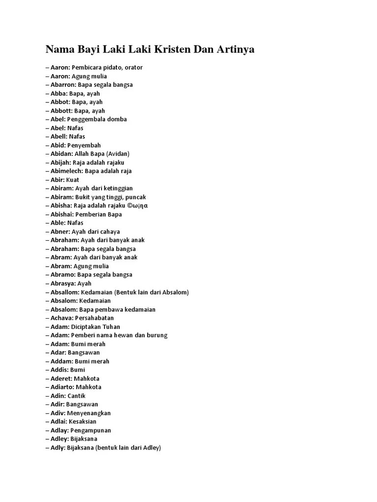 Nama Bayi Laki Laki Kristen Dan Artinya | PDF