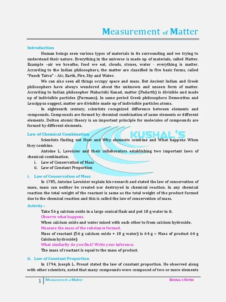Measurement of Matter Class 9th Science Mole (Unit