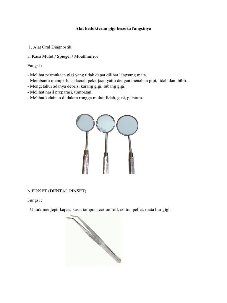 Alat Kedokteran Gigi Beserta Fungsinya | PDF