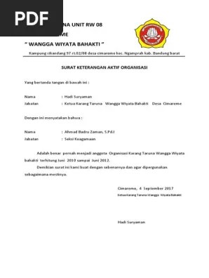 20 Contoh Surat Aktif Anisasi Karang Taruna