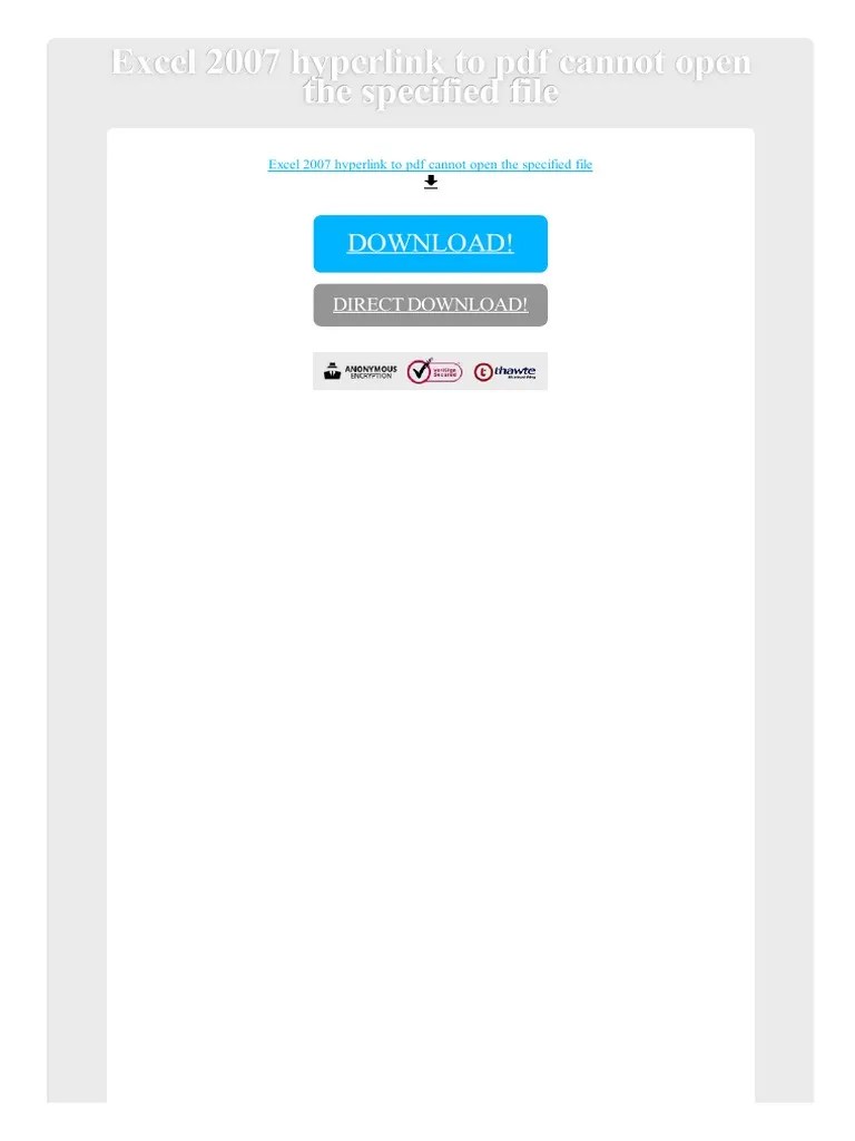 Excel 2007 Hyperlink to PDF Cannot Open the Specified File Hyperlink