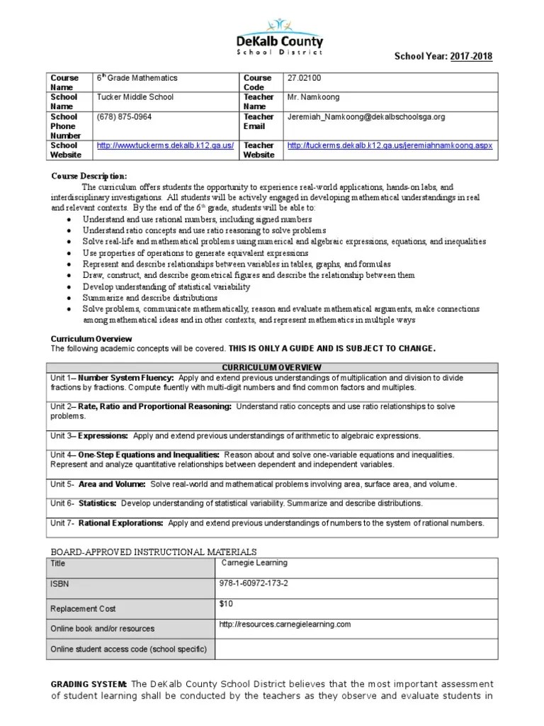 syllabus 6th grade 20172018 namkoong Educational Assessment