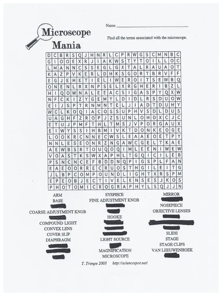 Microscope Crossword Puzzle PDF