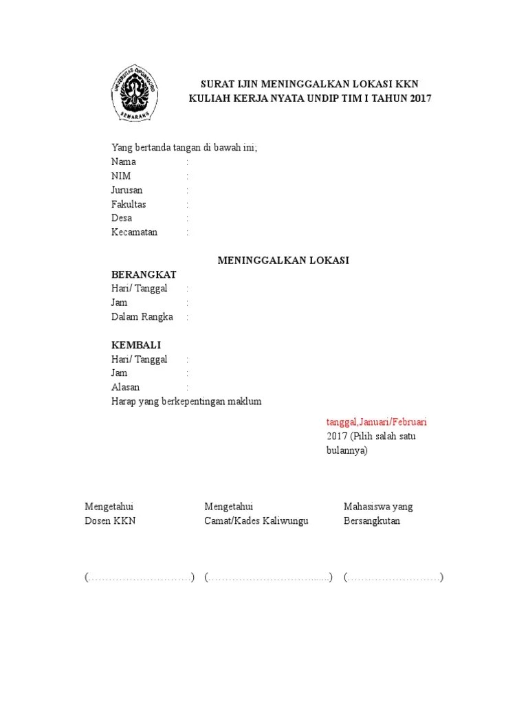 Surat Ijin Meninggalkan Lokasi KKN PDF