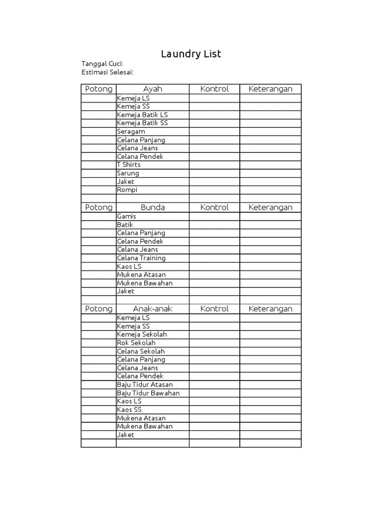 Laundry List PDF
