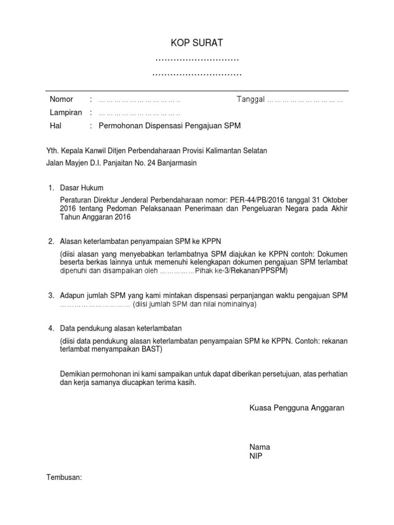 Surat Permohonan Dispensasi Dan Surat Pernyataan | PDF