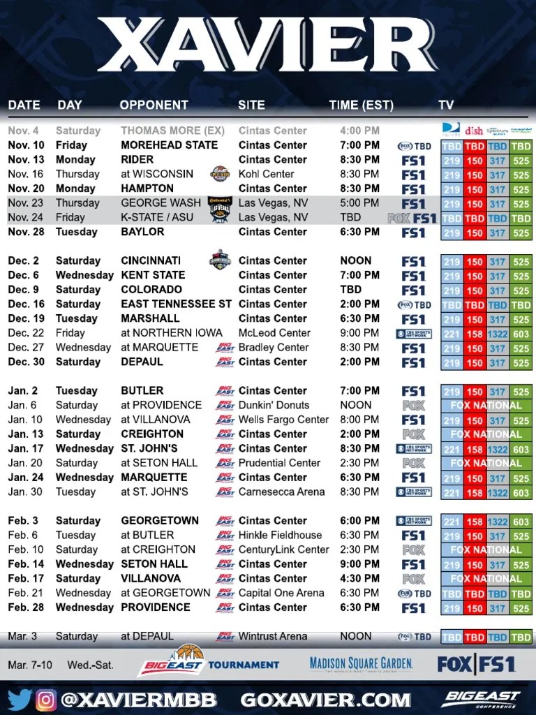 Xavier Men's Basketball Schedule
