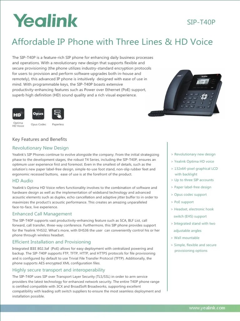 Yealink SIPT40P 3Line Entry Level IP Phone with PoE Datasheet