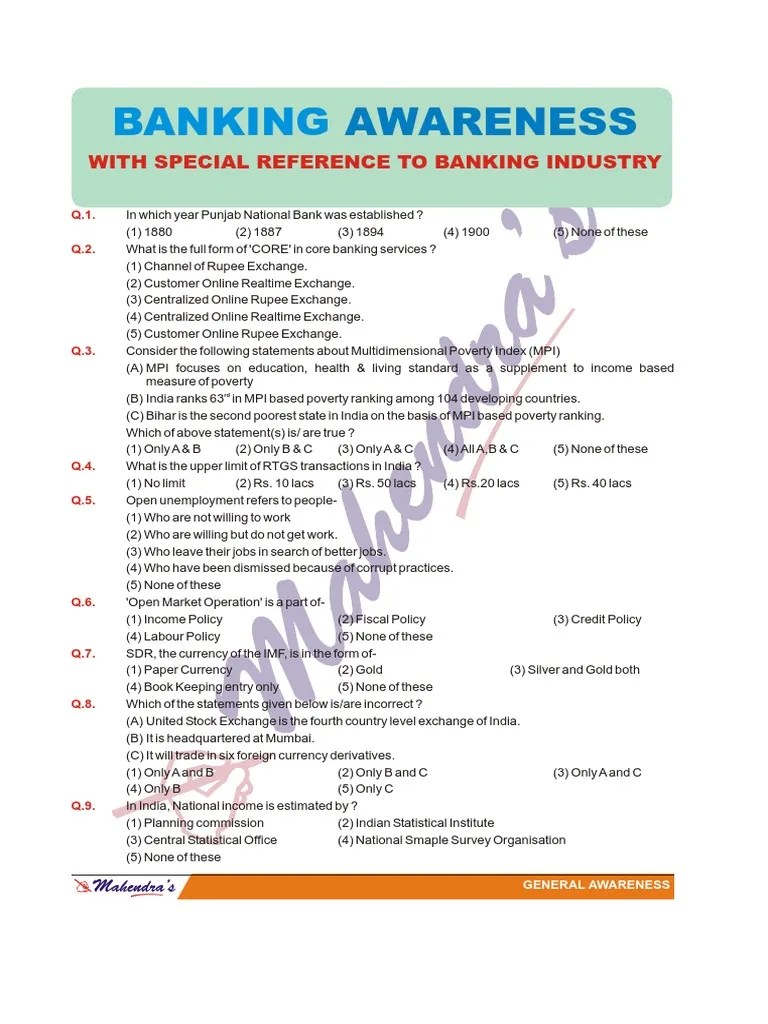 Banking MCQ by Mahindra PDF Banks Government Budget Balance
