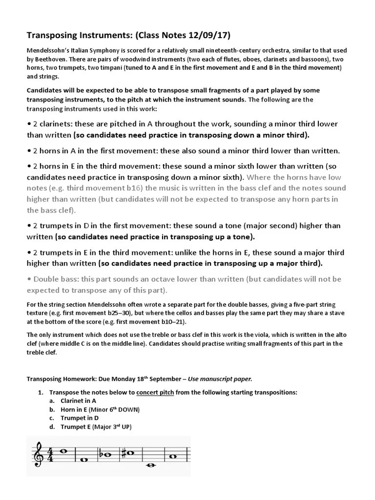 Transposing Instruments Lesson 6 PDF Clef Double Bass