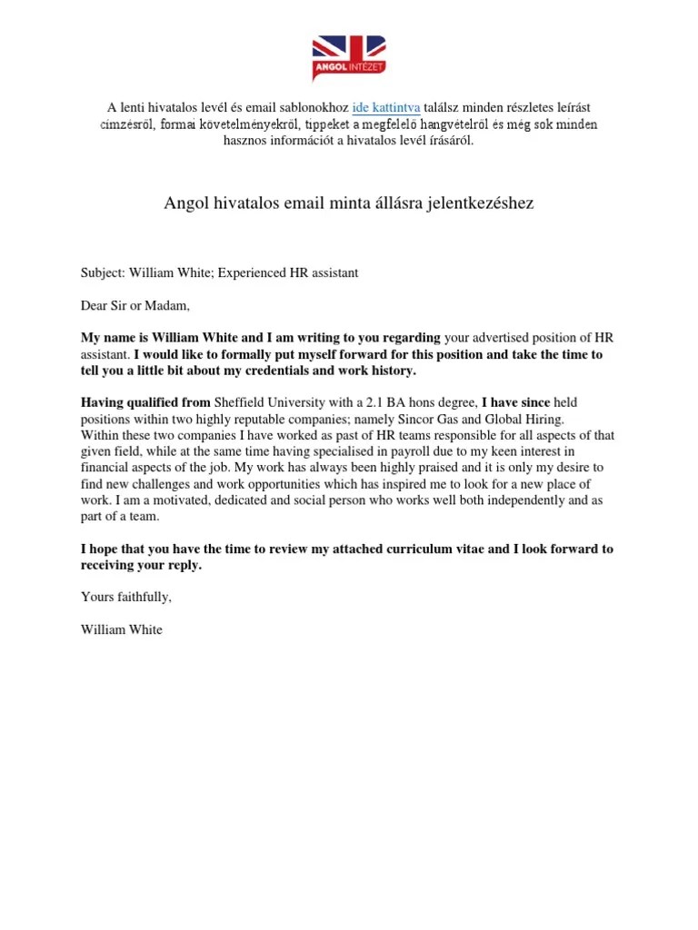 Útmutató Angol Hivatalos Levél És Email Írásához 5 Minta Levéllel Angol