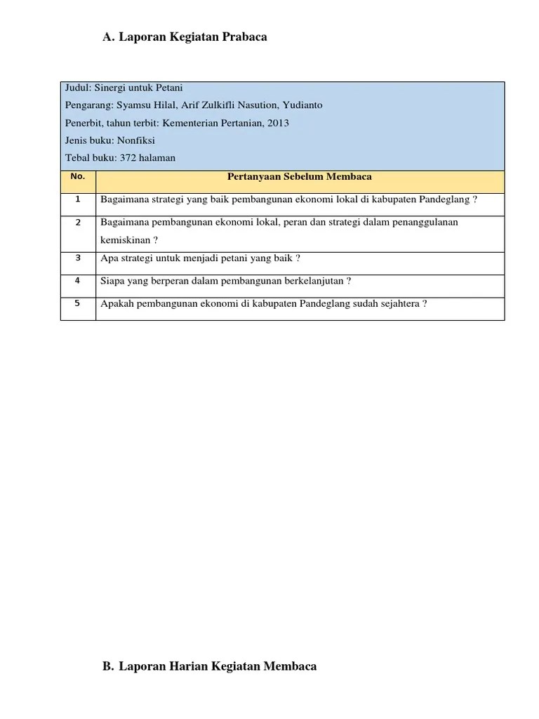 Laporan Harian Kegiatan Membaca Buku Non Fiksi - Seputar Laporan