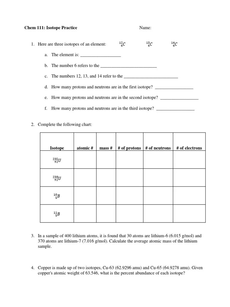 5 isotope practice worksheet