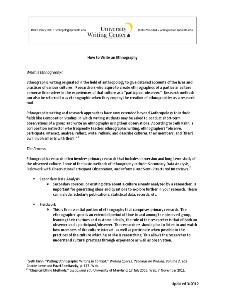 How to Write an Ethnography, Final.pdf Ethnography Field Research