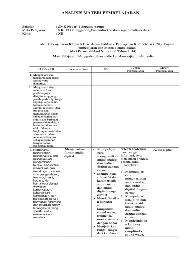 5. Analisis Materi Pembelajaran