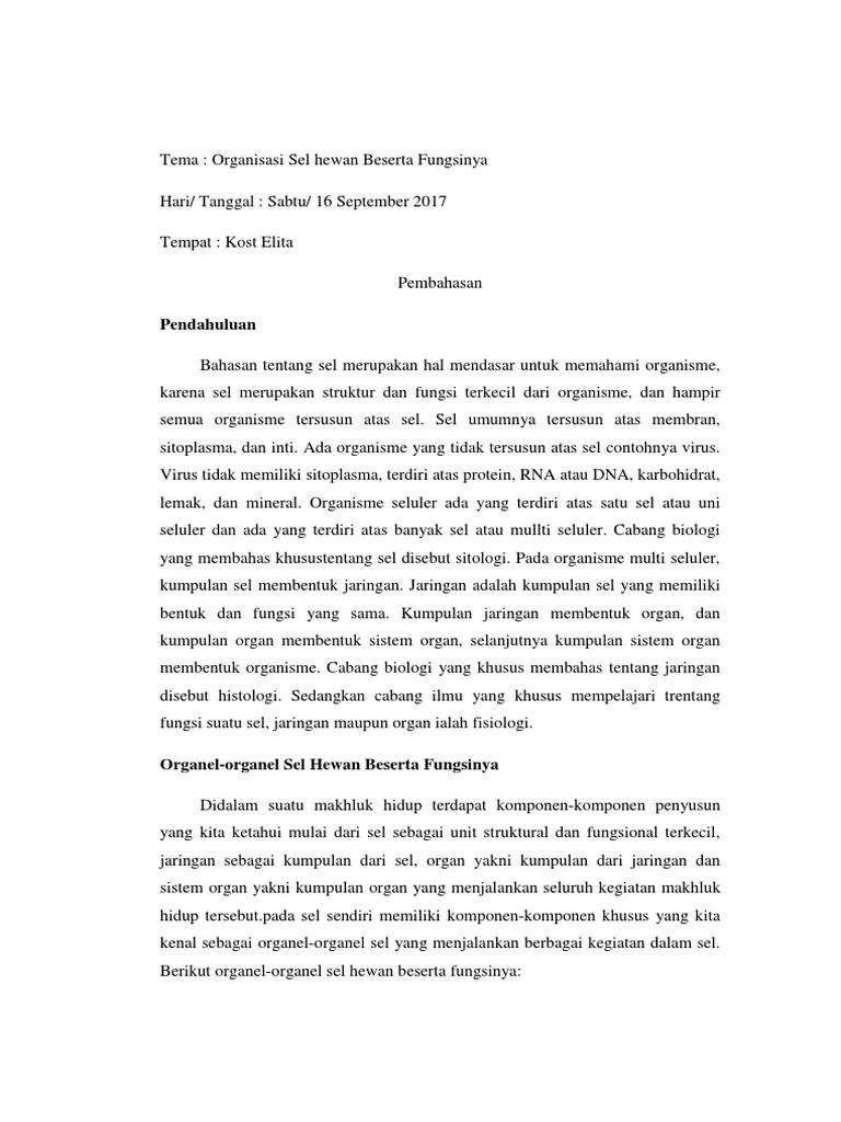 Organisasi Sel Hewan Beserta Fungsinya | PDF
