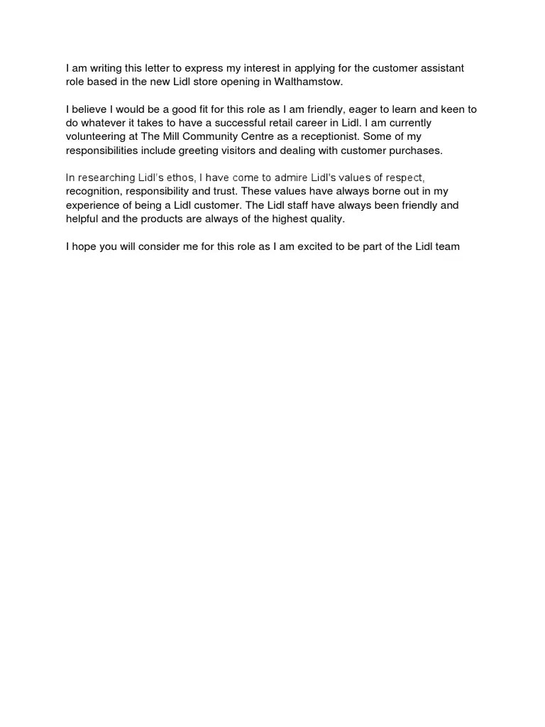 Lidl Cover Letter
