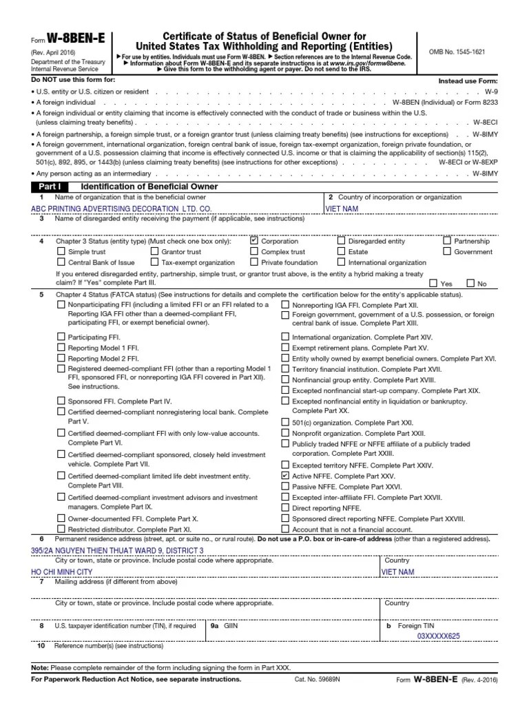 W8BENE form Pension Tax Treaty Free 30day Trial Scribd