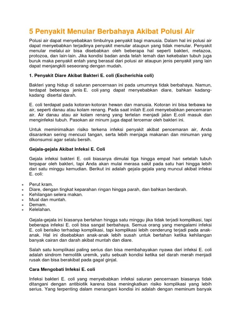 Contoh Penyakit Menular Yang Dapat Ditimbulkan Oleh Polusi