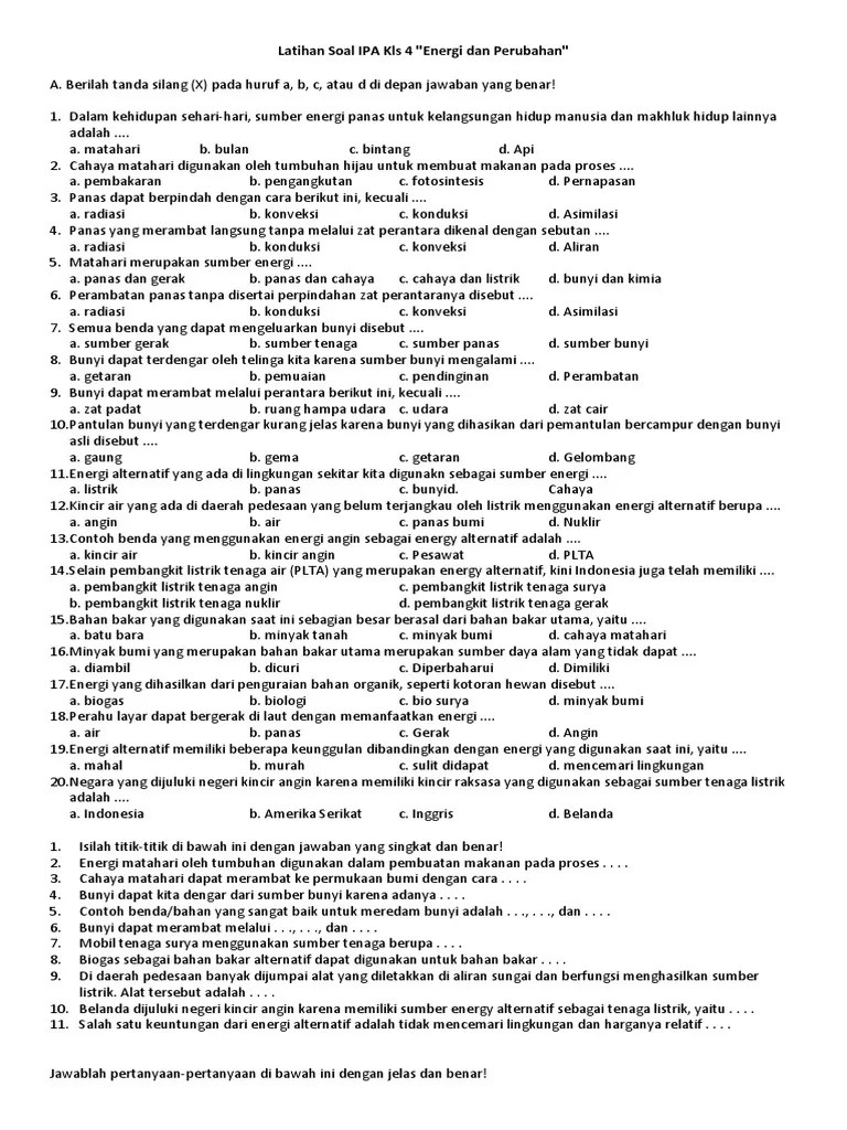 Soal Hots Ipa Kelas 4 Bab Energi Tema Soal