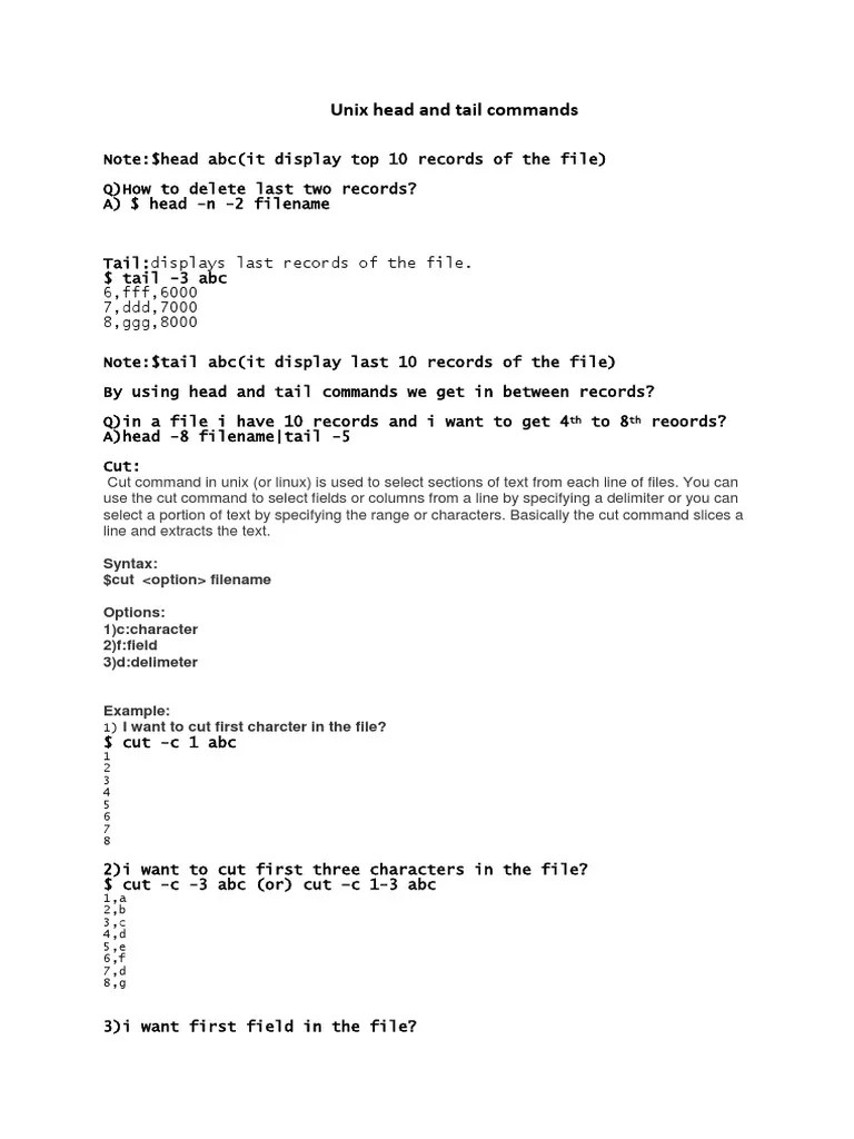 Unix Head and Tail Commands PDF C (Programming Language) Unix Software