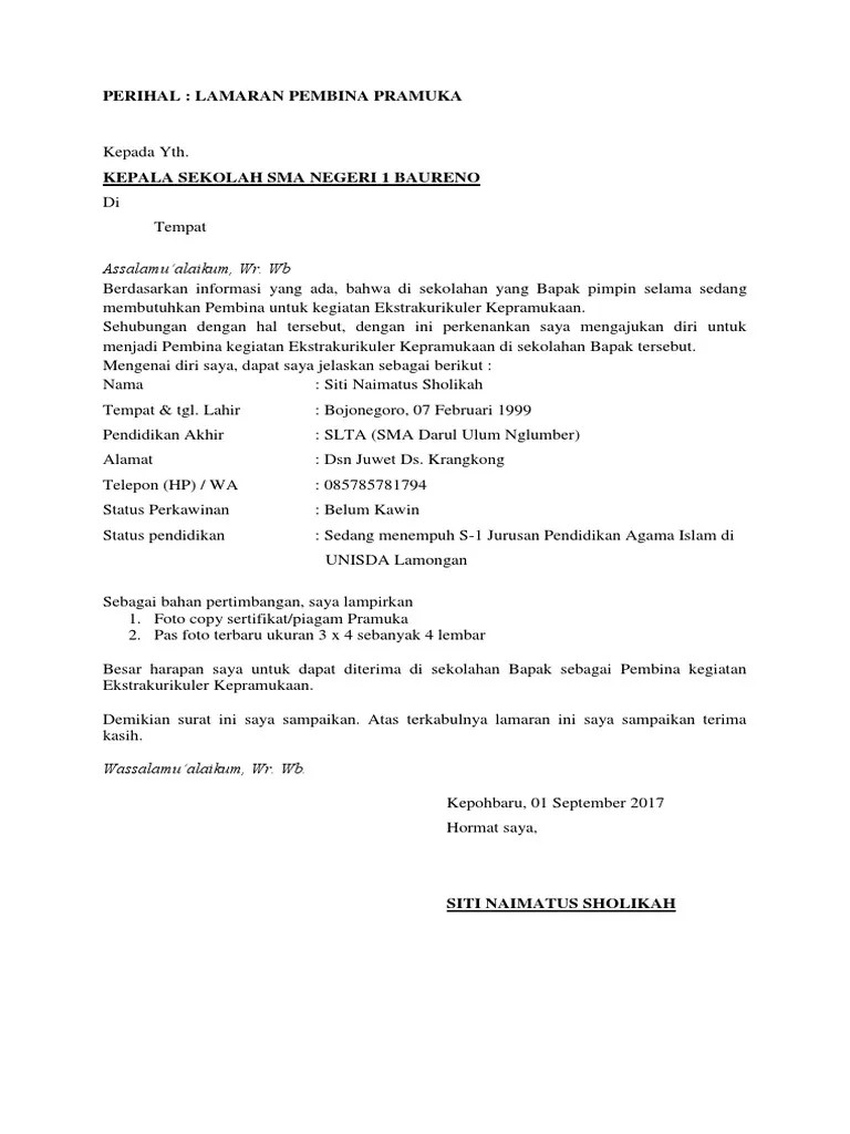 Surat Lamaran Pembina Pramuka | Pdf