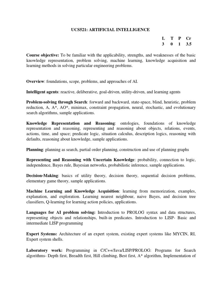 UCS521_syllabus Knowledge Representation And Reasoning Artificial