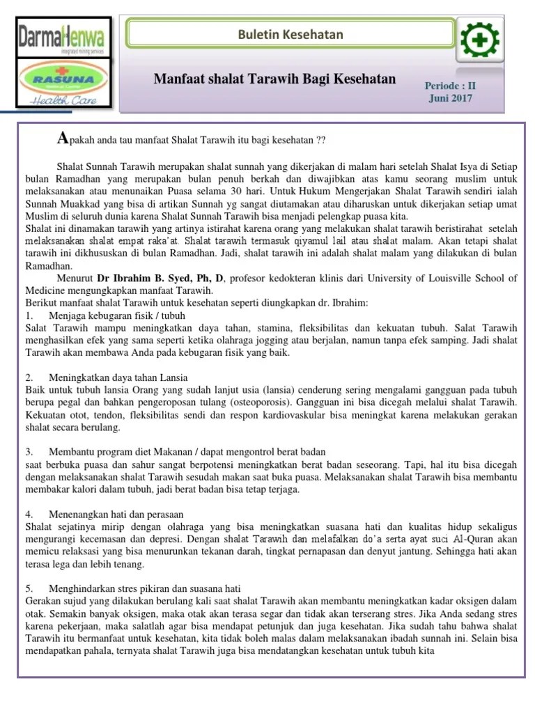 Manfaat Sholat Taraweh Bagi Kesehatan