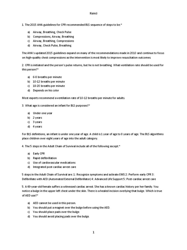 Pre Test Bls Cardiopulmonary Resuscitation Health Sciences