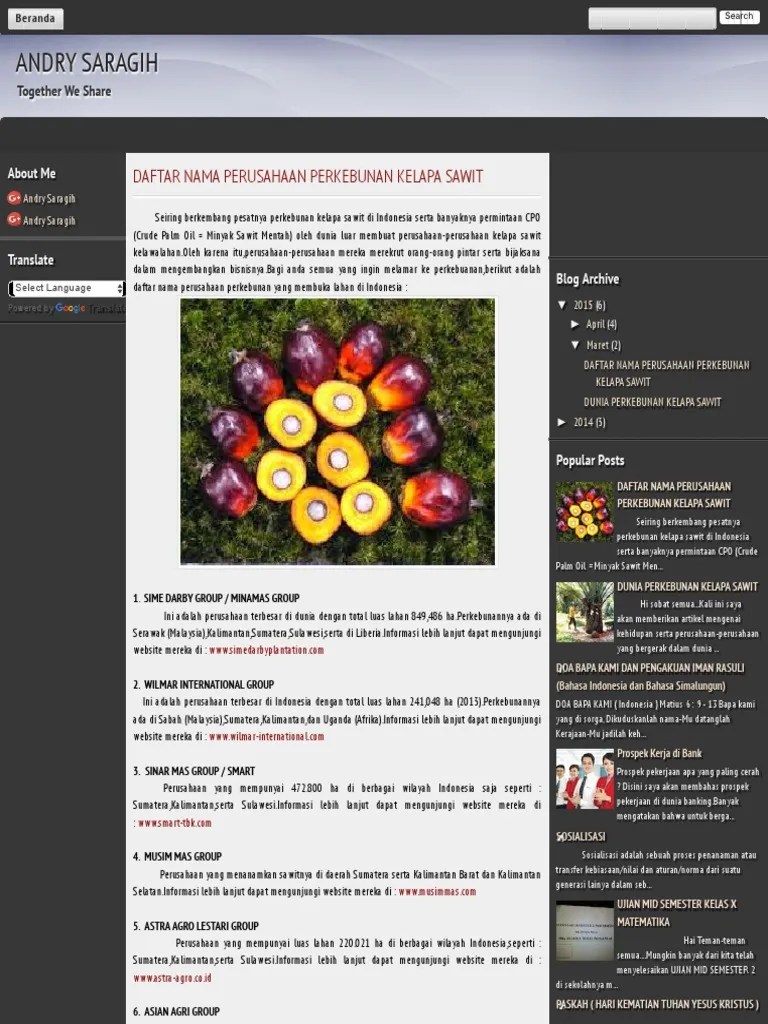 Daftar Perusahaan Kelapa Sawit Terbesar Di Indonesia