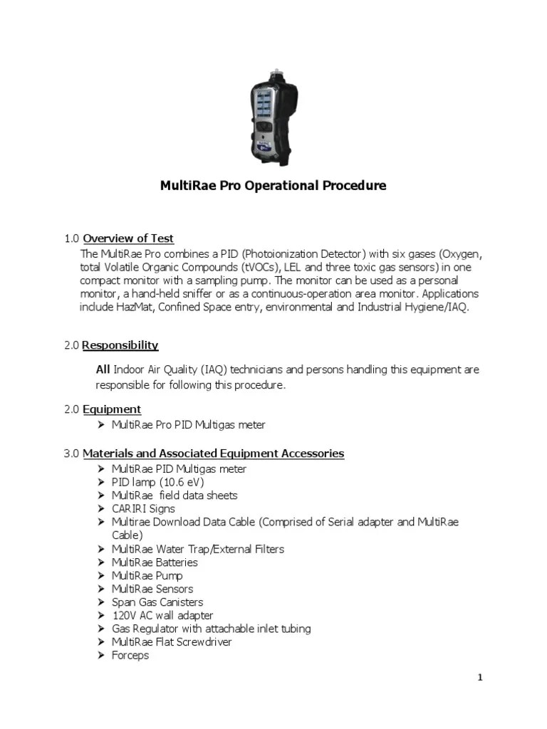 MultiRae Pro Operational Procedure PDF Calibration Manufactured Goods