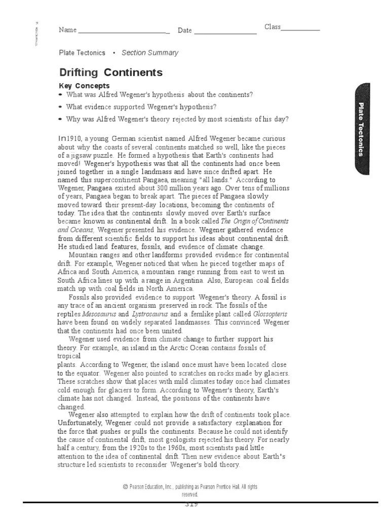 Drifting Continents Worksheet PDF Continent Earth Sciences