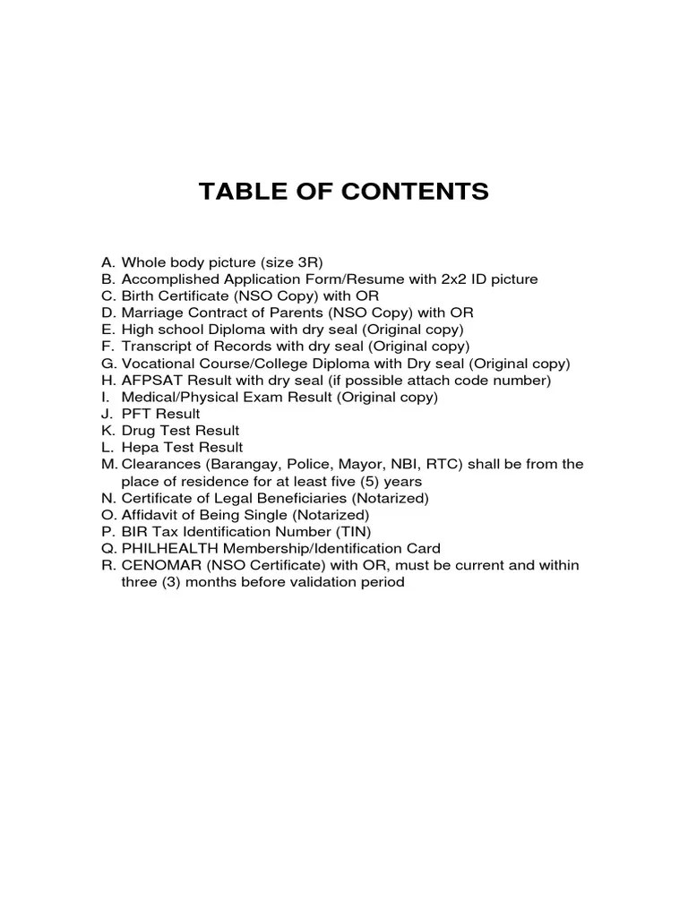 Table of Contents