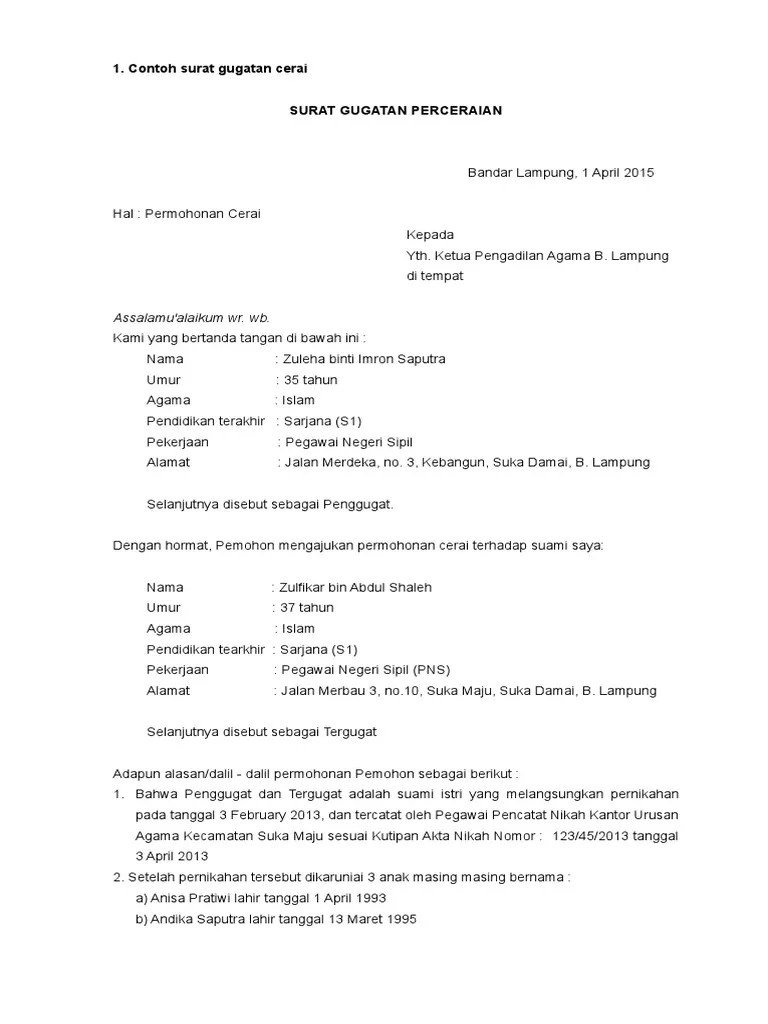 Suami Contoh Surat Perjanjian Cerai / Contoh Surat Pernyataan Cerai