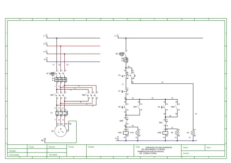 Inversion de Giro de Un Motor Trifasico Esquema de Fuerza y Mando