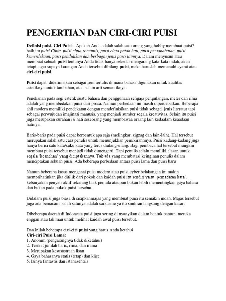 Pengertian Dan Ciri-Ciri Puisi