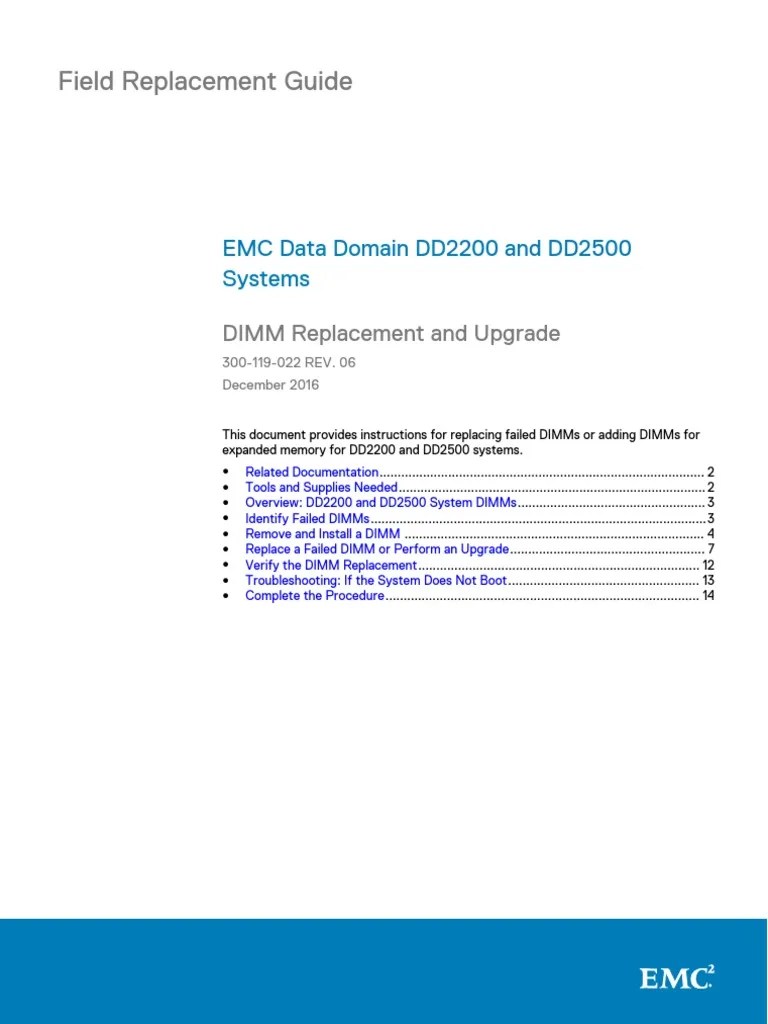 Docu51452 Data Domain DD2200 and DD2500 Systems DIMM Replacement and